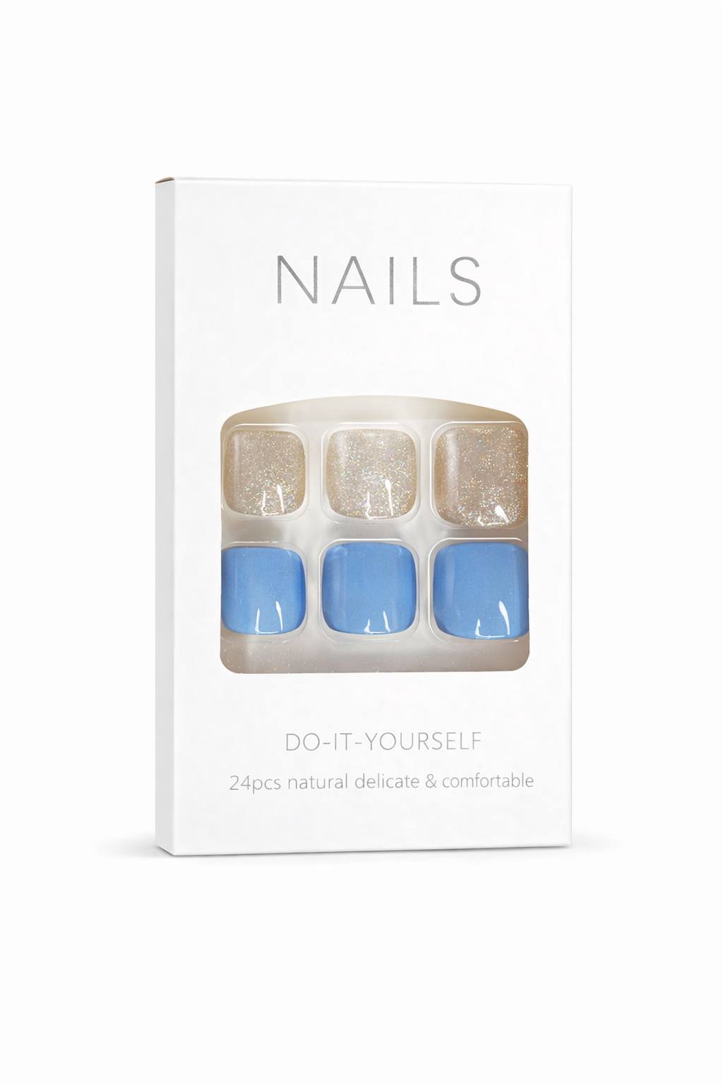 Blue Shimmer Glitter Press-On Toenails (24 Pcs) – Stylish DIY Toenails