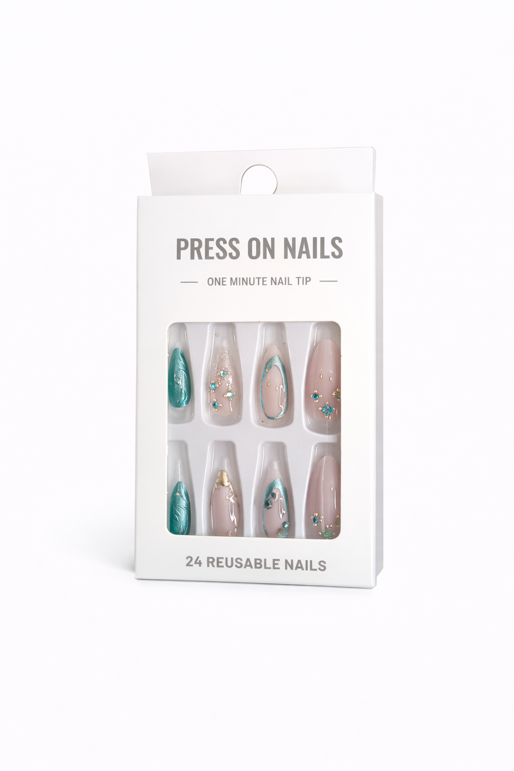 Pink & Teal Stiletto Press-On Nails – Elegant Designer Artificial Nails
